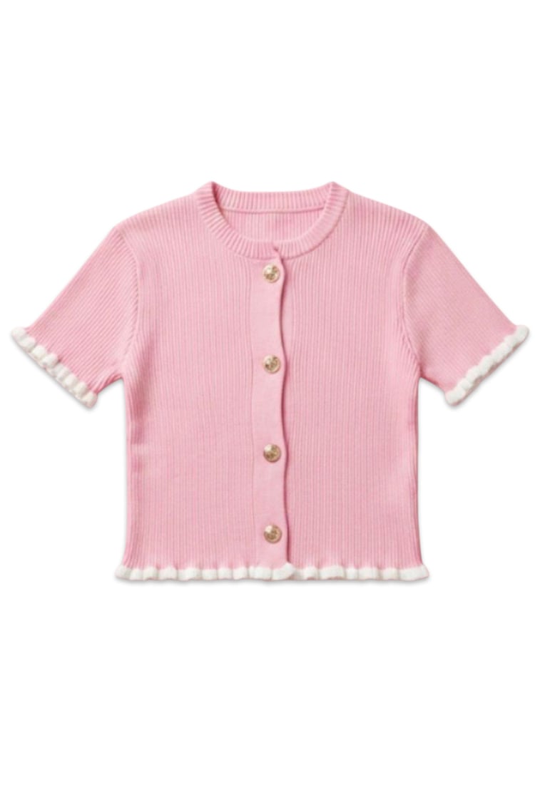 Ruffled ringer knit top - Pink - Image 4