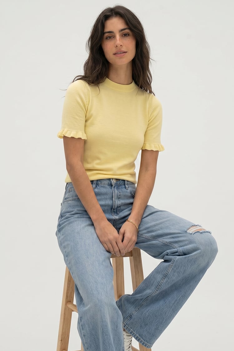 Pastel ruffle knit top-yellow - Image 3