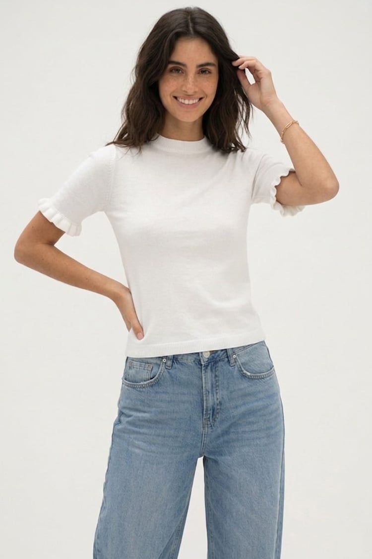 Pastel ruffle knit top-white - Image 2