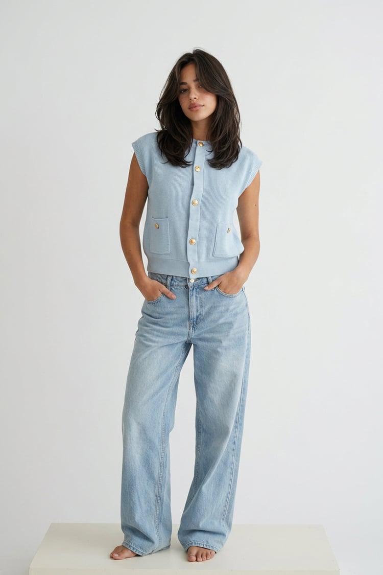 Elle knit vest - baby blue - صورة 1