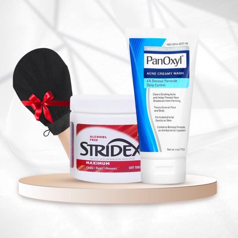 مجموعة علاج حب الشباب العميق – غسولPanOxyl 4  + مسحات Stridex لتقشير البشرة + هدية الليفة الكورية - صورة 1