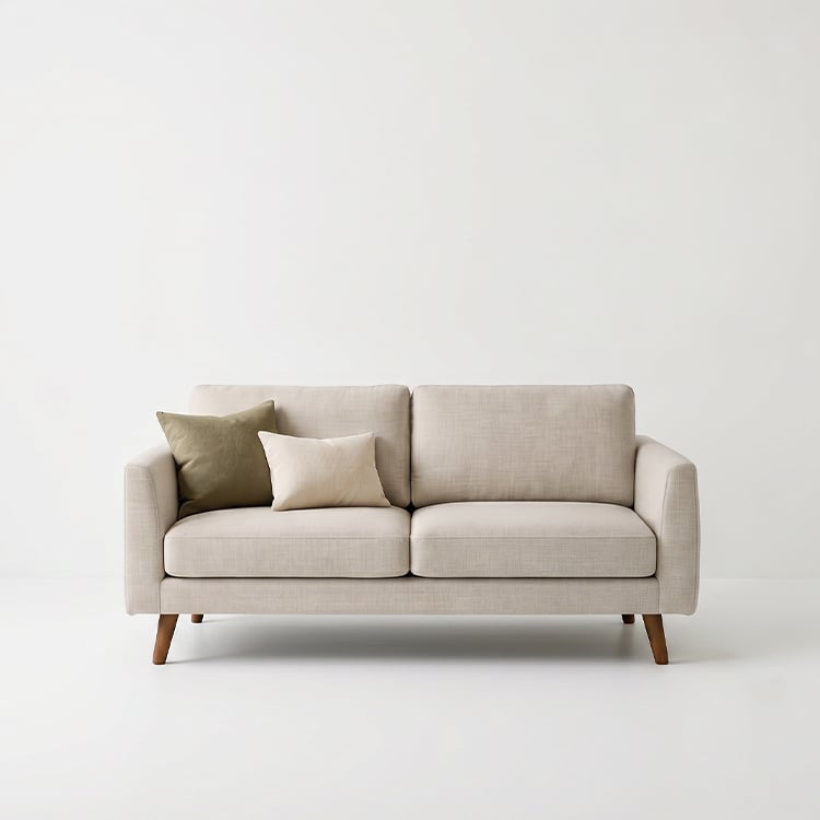 كنب ثنائي اسكندنافي ، تصميم عصري بخطوط نظيفة وأرجل خشبية مائلة وجلسة مريحة 190×90×85 (منتج تفصيل) - صورة 1