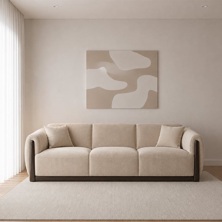 كنب ثلاثي نيو كلاسيك بإطار خشبي داكن، تصميم فخم بمساند منحنية وجلسة  235×100×85 (منتج تفصيل) - صورة 1