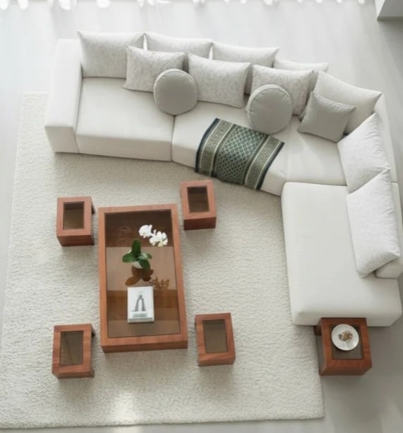 طقم طاولات ضيافة ارضي خشب بني سطح زجاج بني مع 4 طاولات خدمة - بتصميم فاخر kf(منتج تفصيل ) - صورة 3