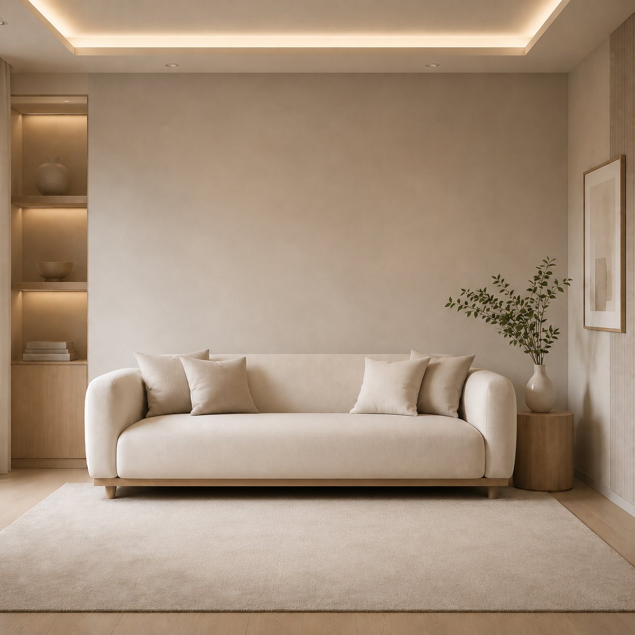 كنب ثلاثي مودرن بانحناءات ناعمة، تصميم عصري بمساند دائرية وقاعدة خشبية أنيقة 230×95×80 (منتج تفصيل) - صورة 1