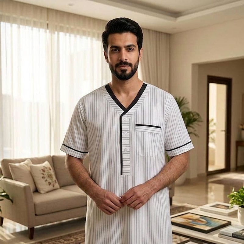 ثوب بيت مقلم الرجل 202 ا قطن 100% - صورة 1
