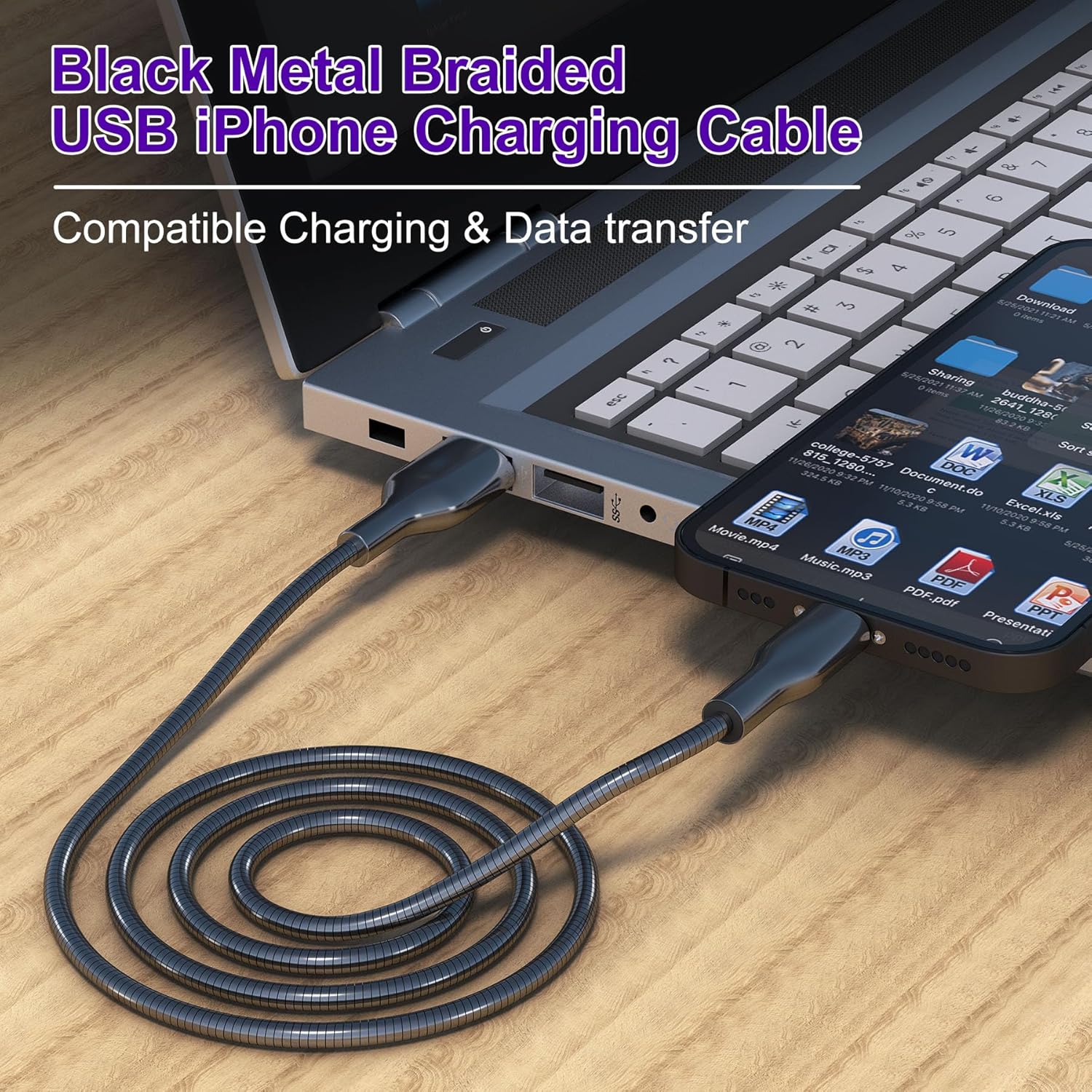 كيبل usb الي ايفون  قماش 1.2 M لون اسود من Phone planet - صورة 4