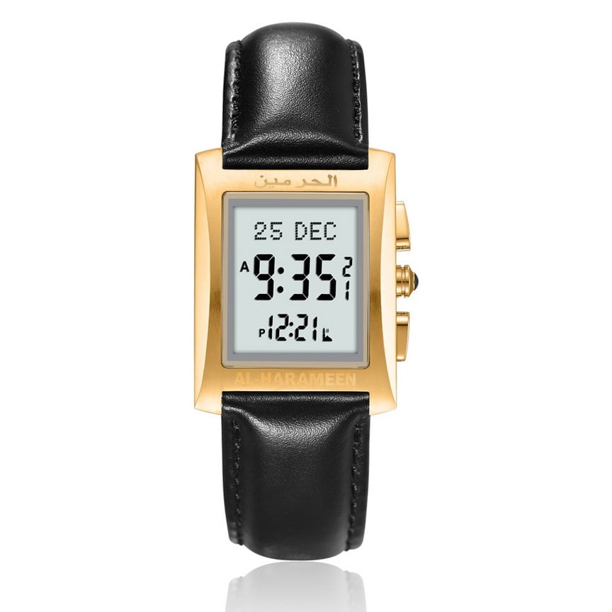 Al-harameen Classic Leather Watch HA-6287 - Gold Color - Image 1