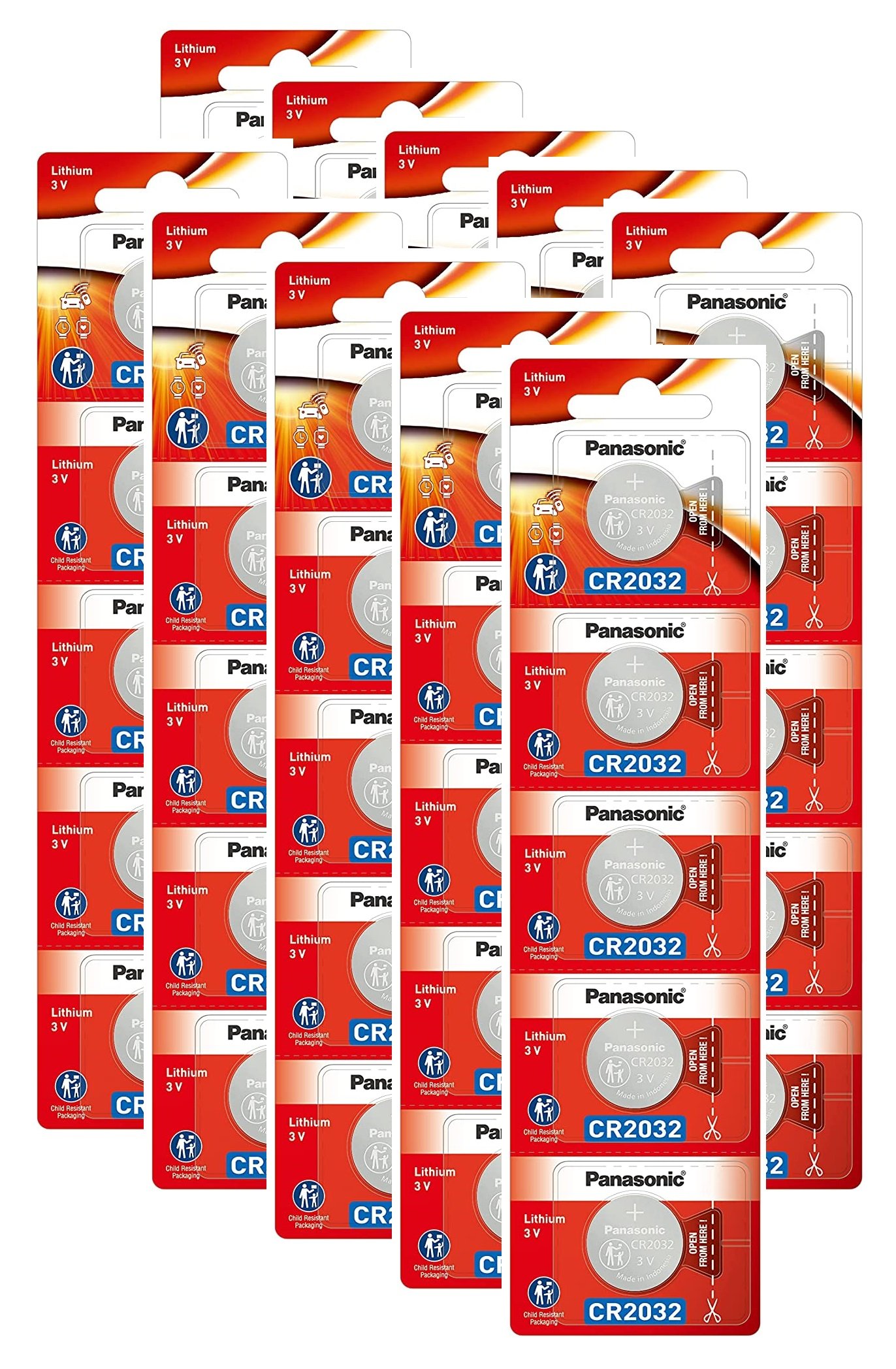 Panasonic Lithium Battery CR2032 - 10 Sheets 50 Batteries - Image 1
