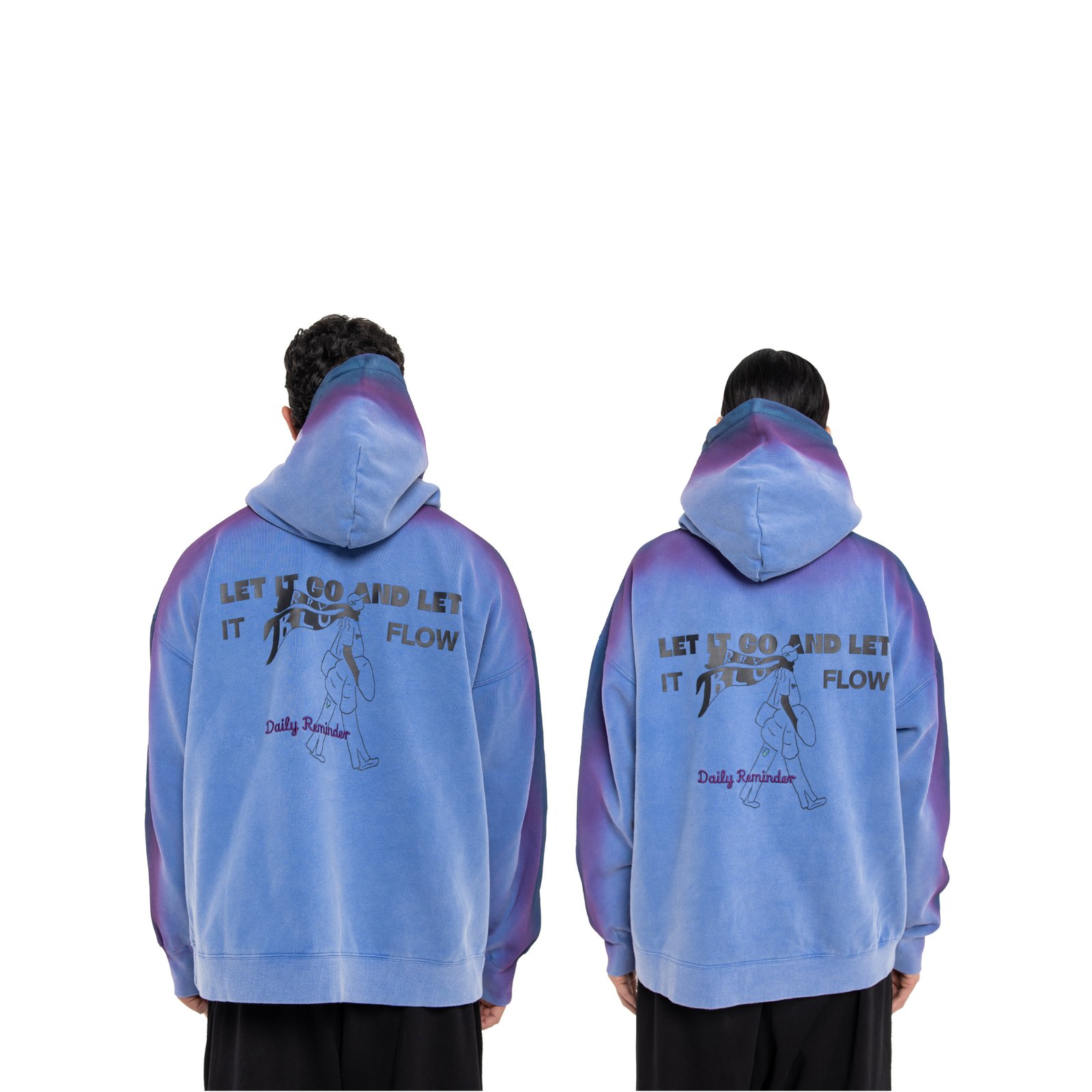 Blue Acid-Wash Hoodie With Spray  Effect ( Unisex ) - Image 3