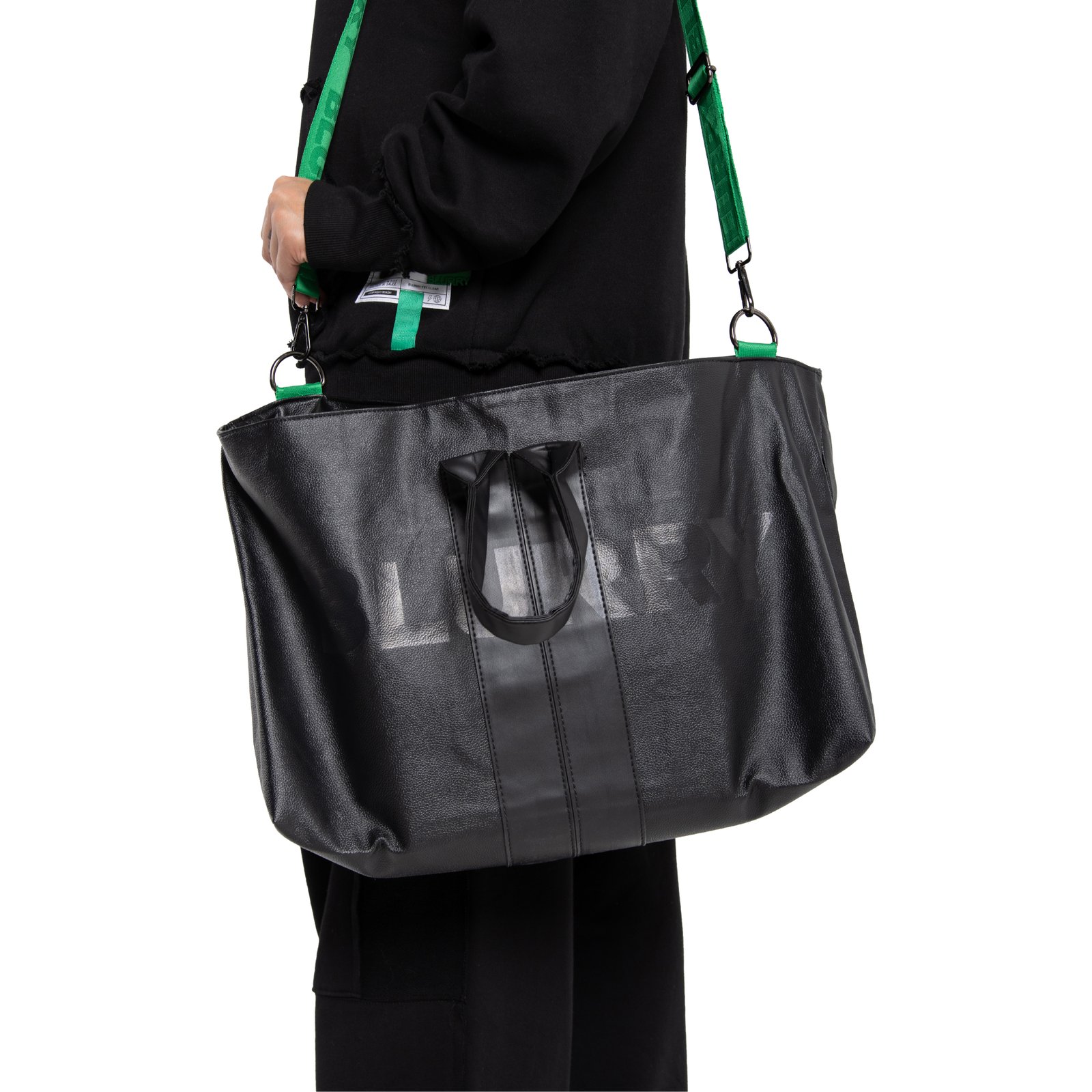Black Duffle Leather Bag - صورة 4