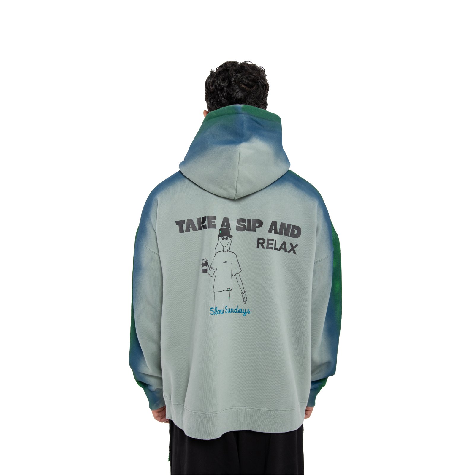Green Acid-Wash Hoodie With Spray  Effect (Unisex) - Image 3