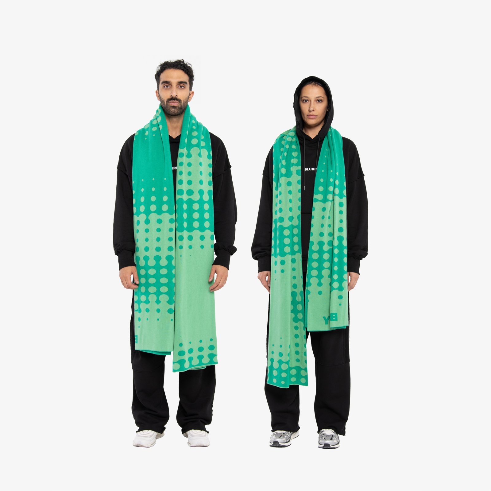 Green Dotted Logo Double-Face Scarf - صورة 2