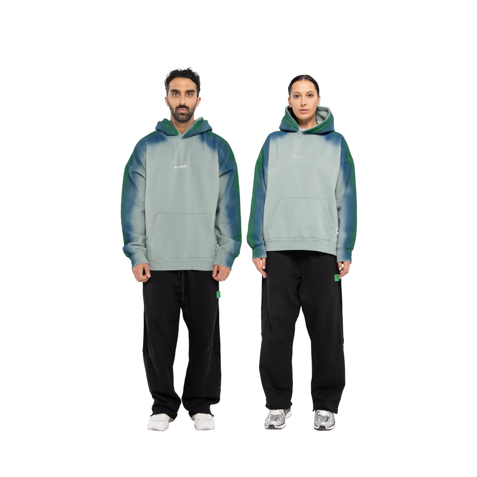 Green Acid-Wash Hoodie With Spray  Effect (Unisex) - Image 2