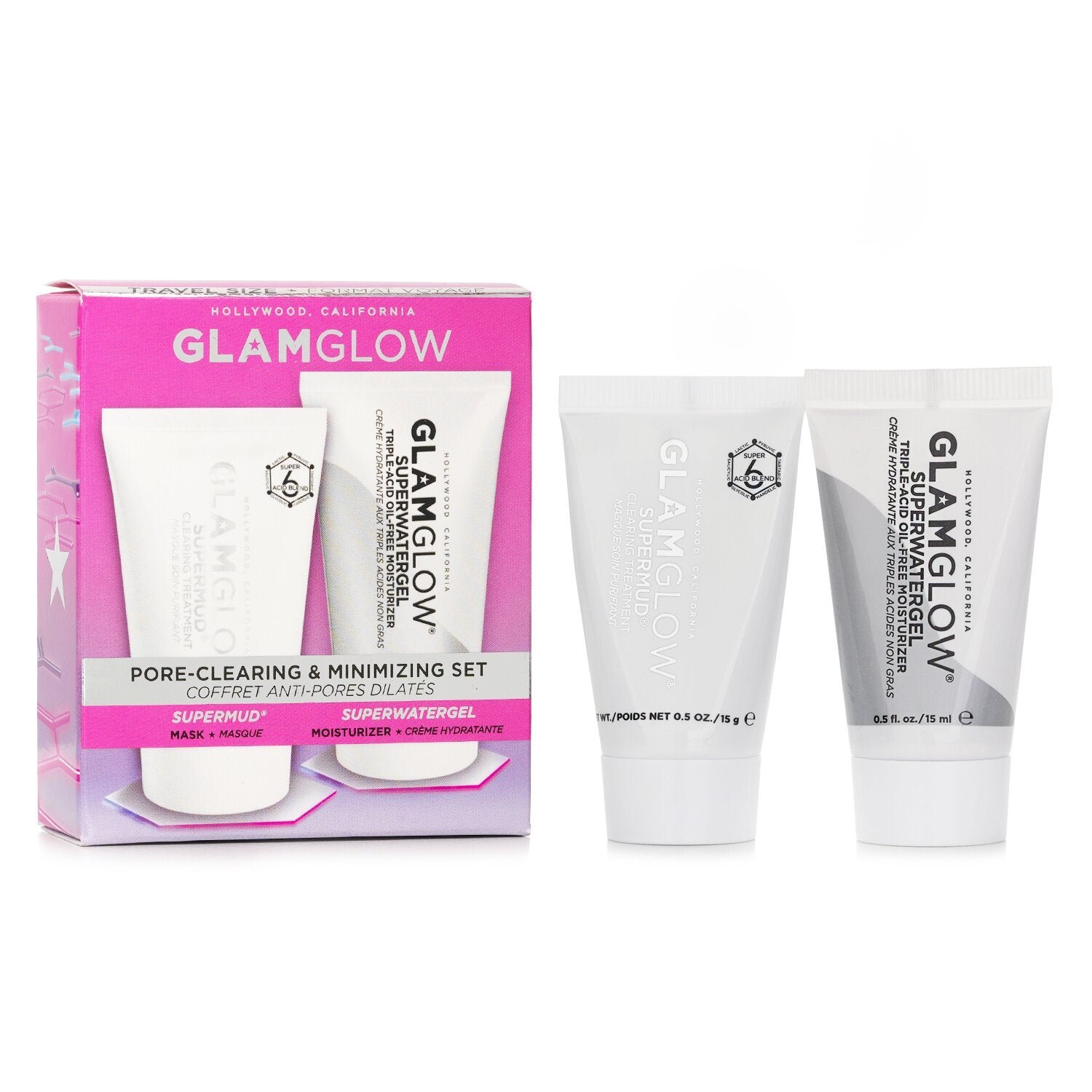 Pore-Clearing & Minimizing Set: Supermud Clearing Treatment 15g + Superwatergel Moisturizer 15ml by Glamglow - Image 1