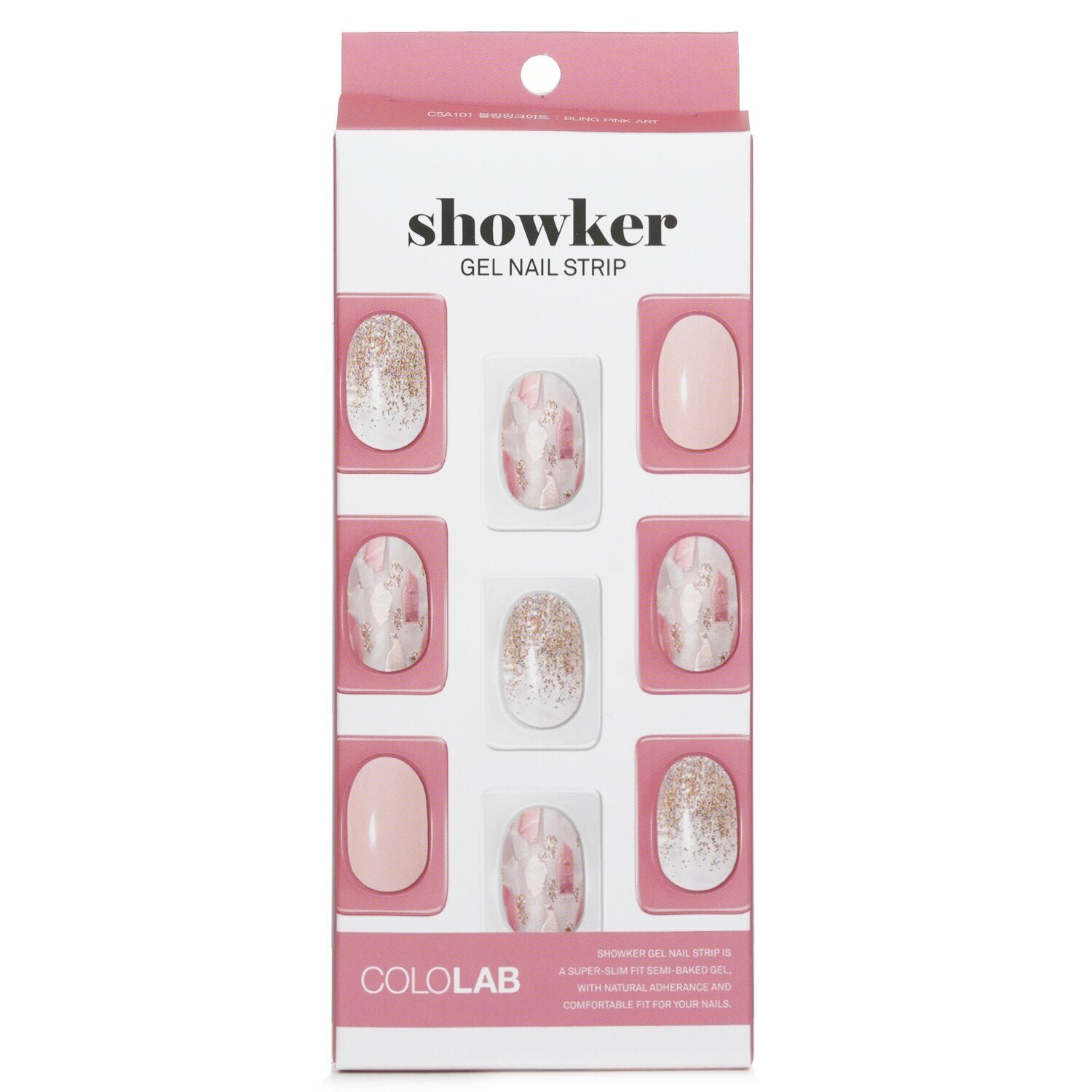 Showker Gel Nail Strip # CSA101 Bling Pink Art by Cololab - Image 1