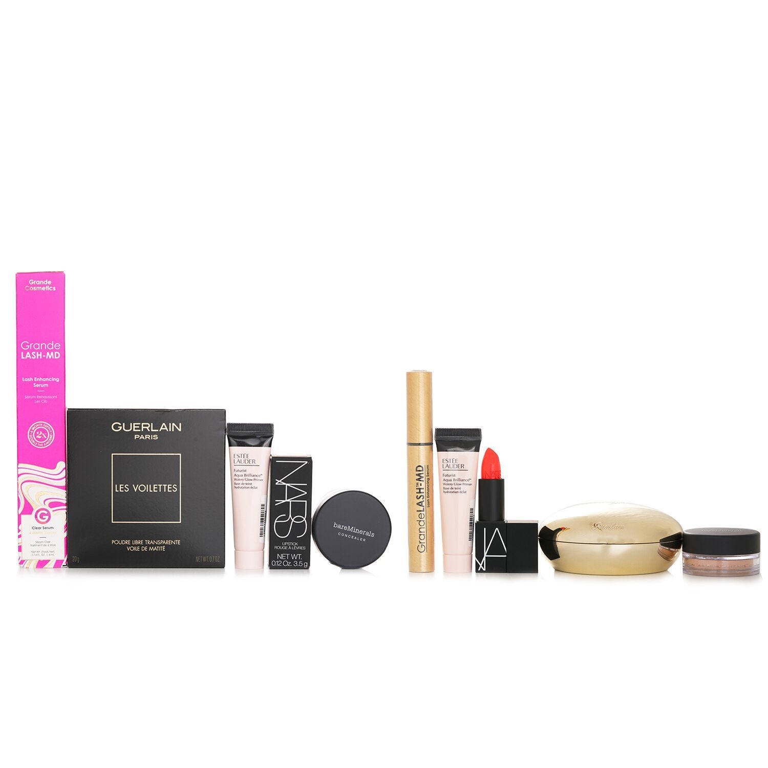 Estee Lauder Watery Glow Primer (Miniature) 15ml + NARS Lipstick 3.5g + Guerlain Les Voilettes Powder 20g + Grande Cosmetics (GrandeLash) Lash Enhancing Serum 2g + BareMinerals Concealer or Eyeshadow Base 2g by Estee Lauder - Image 3
