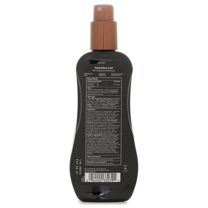 واقي شمسي جل سبراي واسع الطيف SPF 15 مع سمرة فوري 237ml/8oz من الذهب الاسترالي - صورة 3