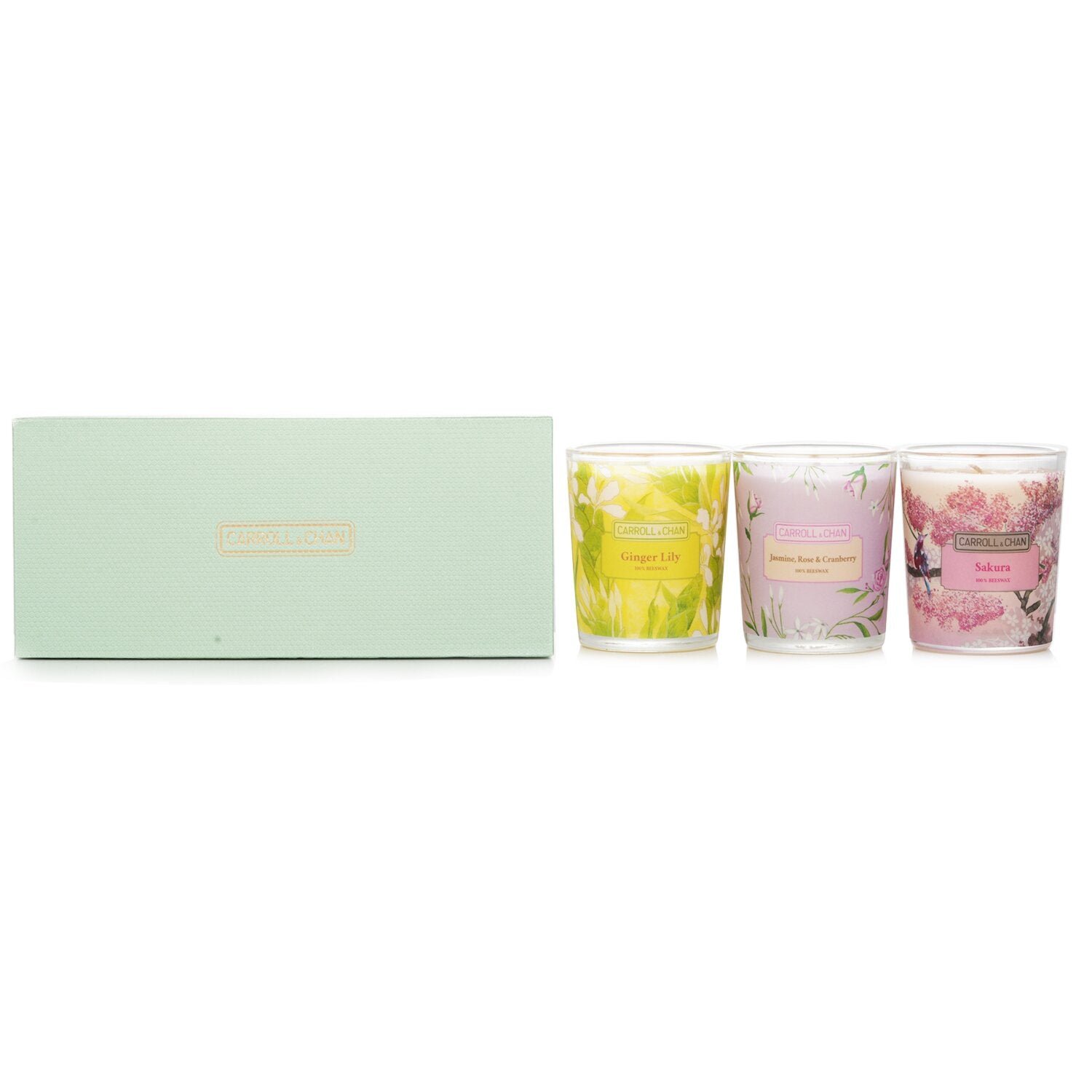 3 Votive Set: Sakura, Jasmine, Rose & Cranberry, Ginger Lily by Carroll & Chan - Image 1