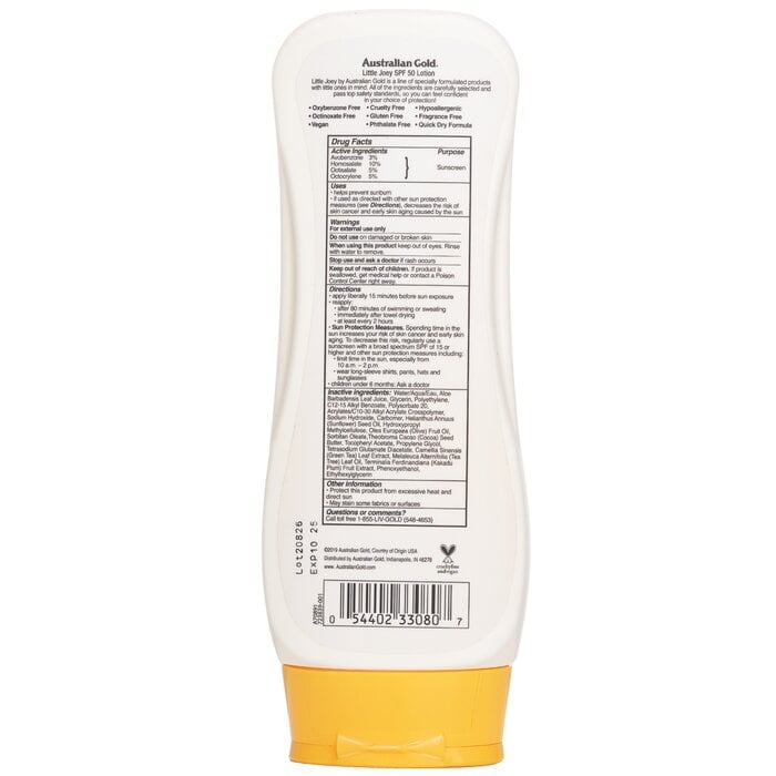 غسول حاصن شمسي Little Joey SPF 50 (حماية من الشمس للبشرة الحساسة) 237ml/8oz من الذهب الاسترالي - صورة 3