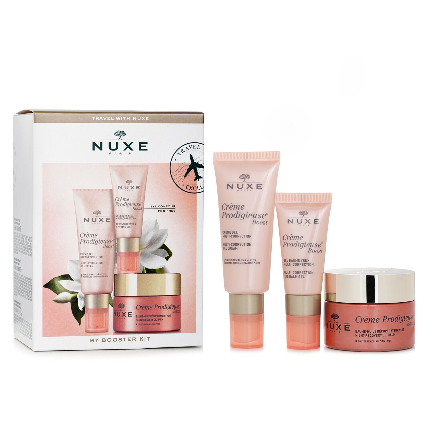 مجموعة My Booster: كريم جل معزز Creme Prodigieuse (40مل) + جل بلسم معزز للعيون Creme Prodigieuse (15مل) + زيت بلسم ليلي مجدد معزز Creme Prodigieuse (50مل) من Nuxe - صورة 1