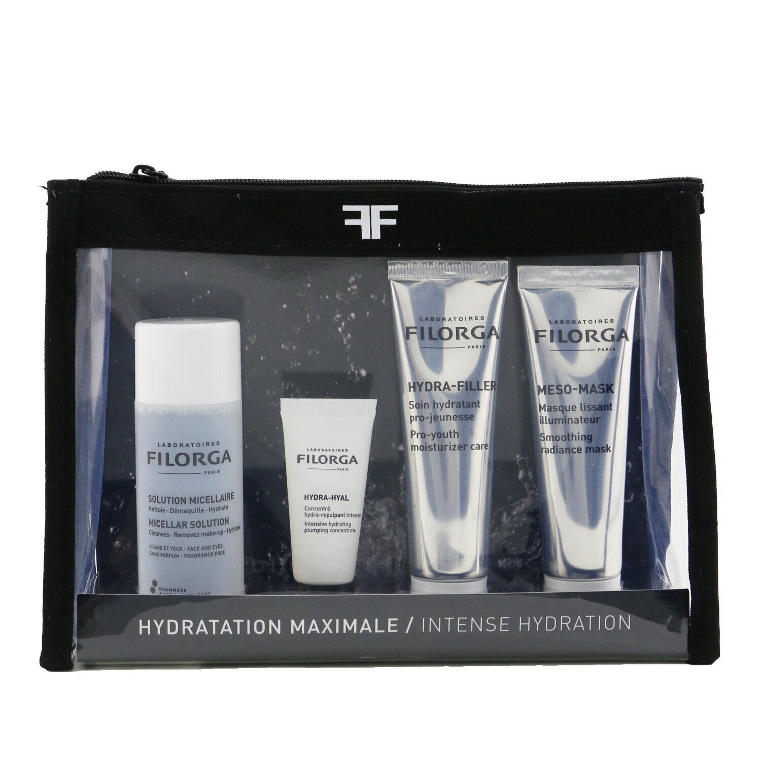 Intense Hydration Set: Micellar Solution 50ml+Hydra-Hyal 7ml+Hydra-Filler 30ml+Meso Mask 30ml+Bag by Filorga - Image 1