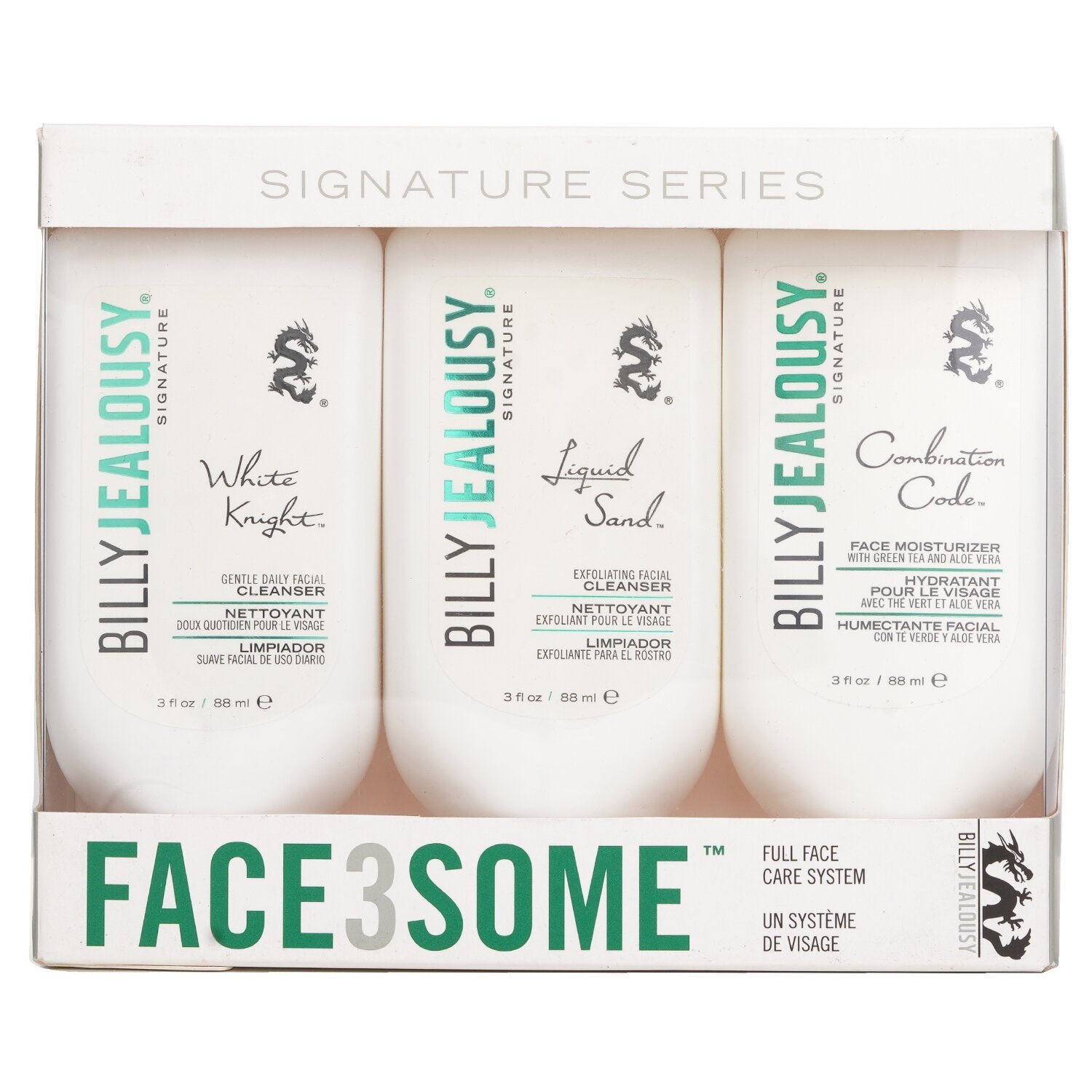 Face3Some Kit: Face Moisturizer 88ml + Exfoliating Facial Cleanser 88ml + Gentle Daily Facial Cleanser 88ml by Billy Jealousy - Image 1