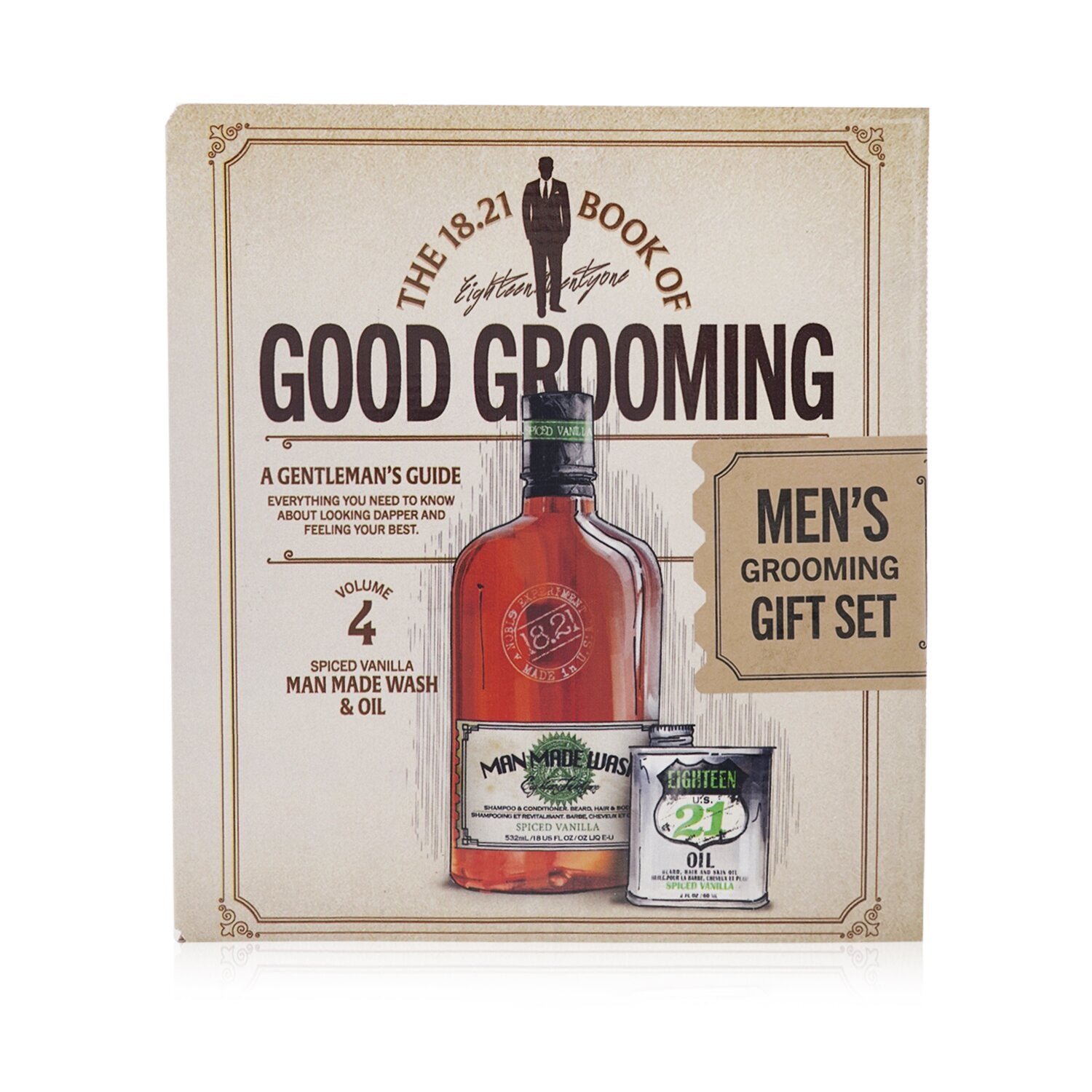 مجموعة العناية الرجالية حجم 4 Book of Good Grooming: (غسول 532مل + زيت 60مل) Spiced Vanilla من 18.21 Man Made - صورة 1