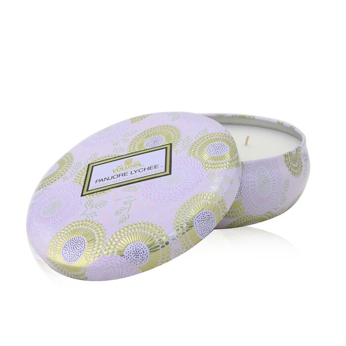 شمع قصدير مزخرف مع 3 فتائل - Panjore Lychee 340g/12oz من فولوسبا - صورة 1