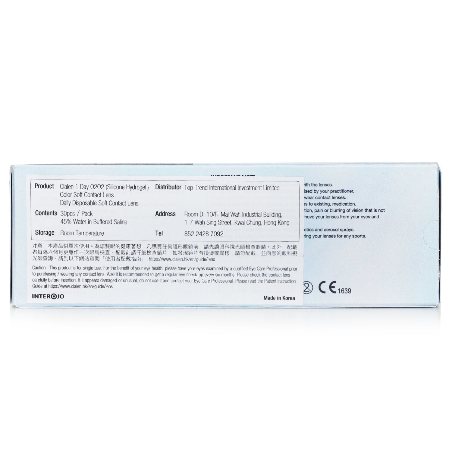 1 Day O2O2 Clear Contact Lenses - -1.00 by Clalen - Image 3