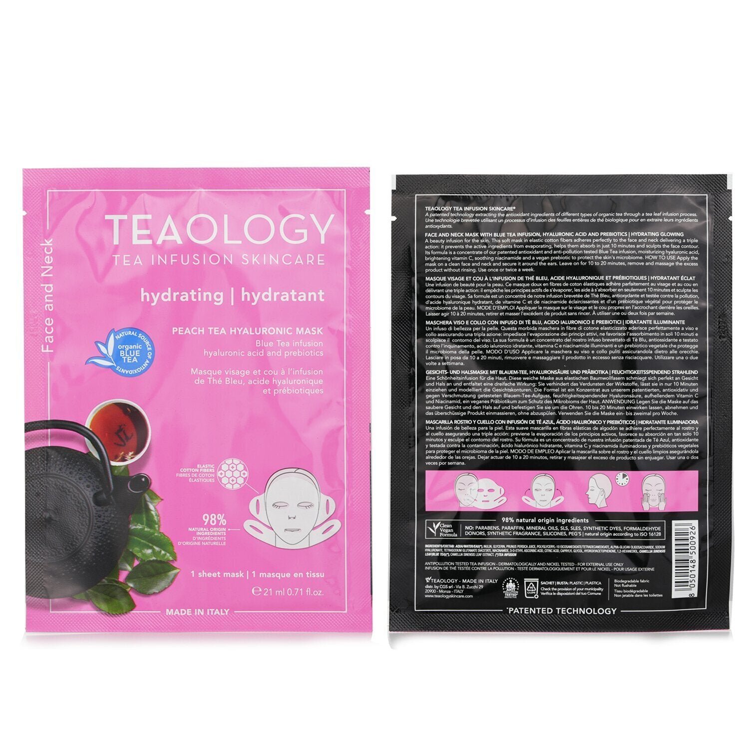 قناع الهيالورونيك للوجه والرقبة من شاي الخوخ من Teaology - صورة 2