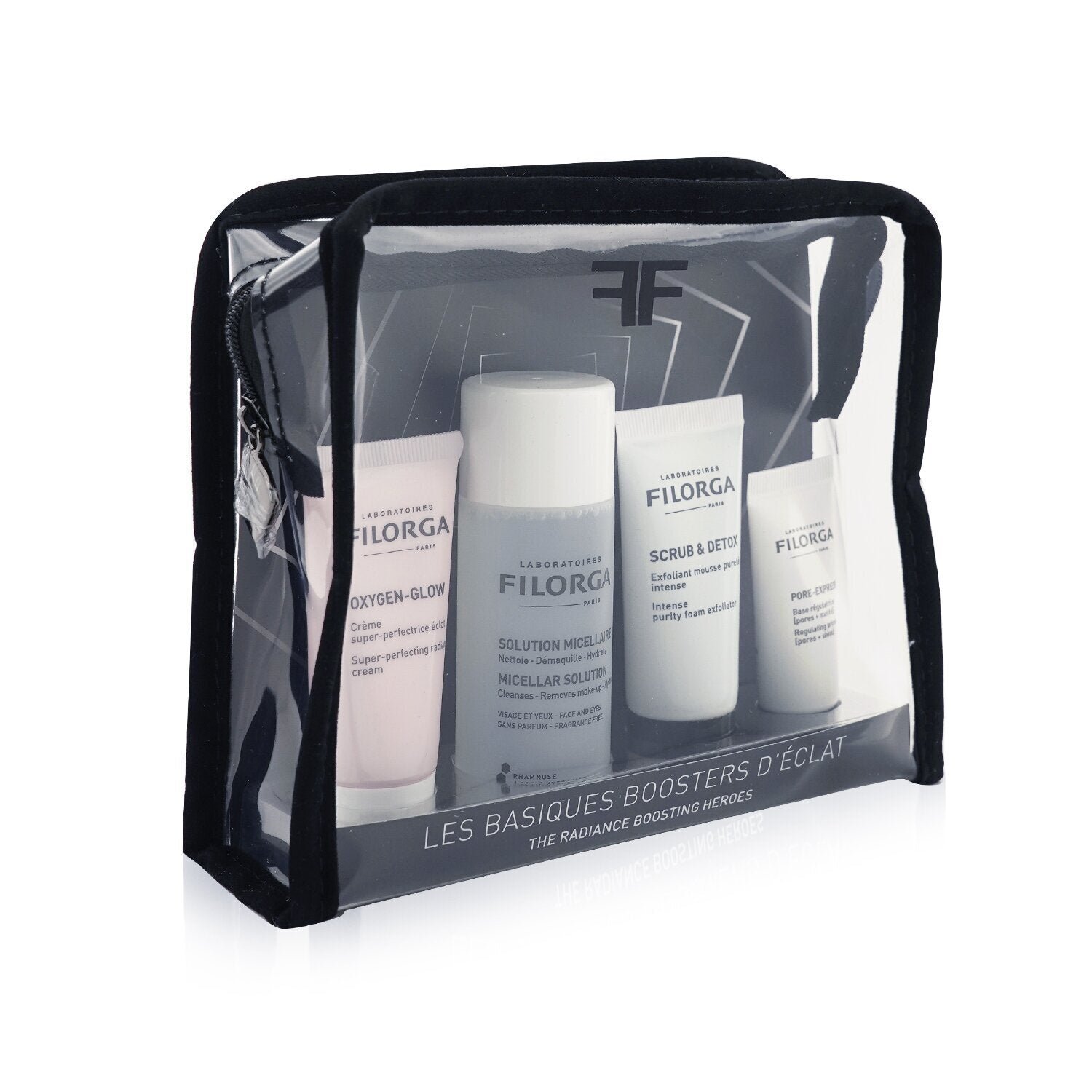 The Radiance Boosting Heroes Set: Oxygen Glow Cream 15ml + Micellar Solution 50ml + Scrub & Detox 15ml + Pore-Extress Primer 7ml by Filorga - Image 2