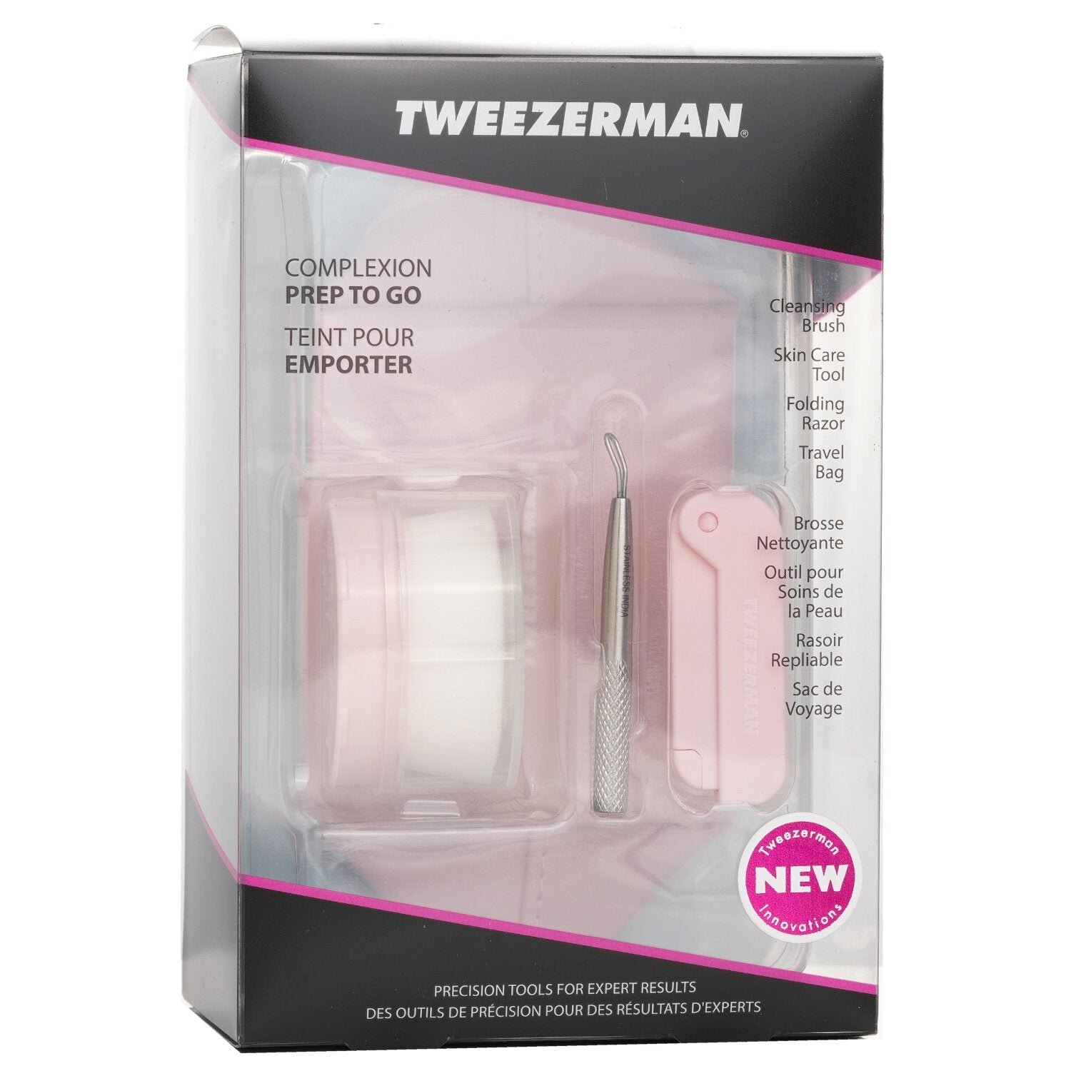 Complexion Prep To Go Set: Cleansing Brush + Skin Care Tool + Folding Razor + Travel Bag by Tweezerman - Image 2