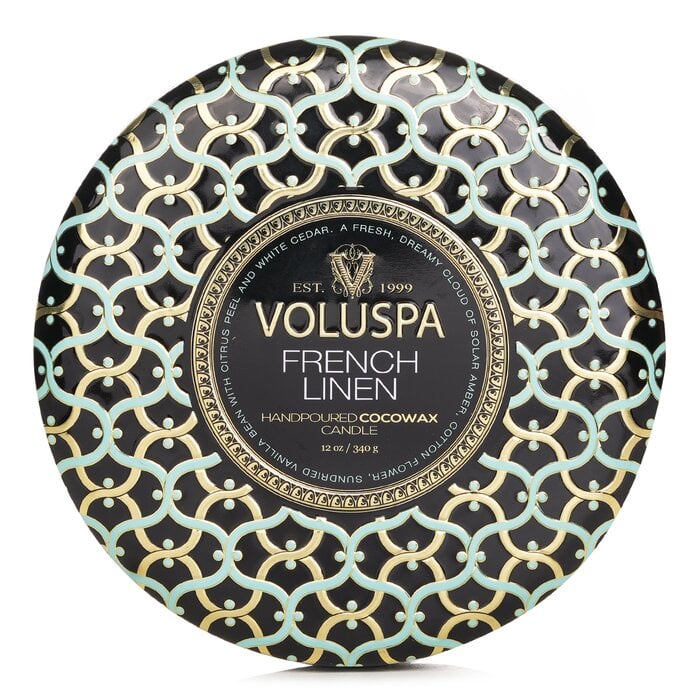 3 Wick Decorative Tin Candle - French Linen 340g/12oz by Voluspa - Image 1