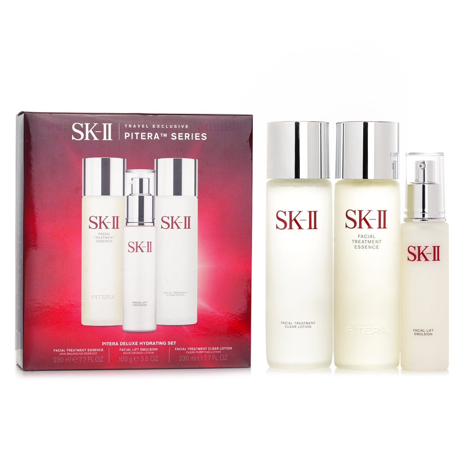 Pitera Deluxe Hydrating 3-Pieces Set: Facial Treatment Essence 230ml + Facial Lift Emulsion 100g + Facial Treatment Clear Lotion 230ml by SK II - Image 1