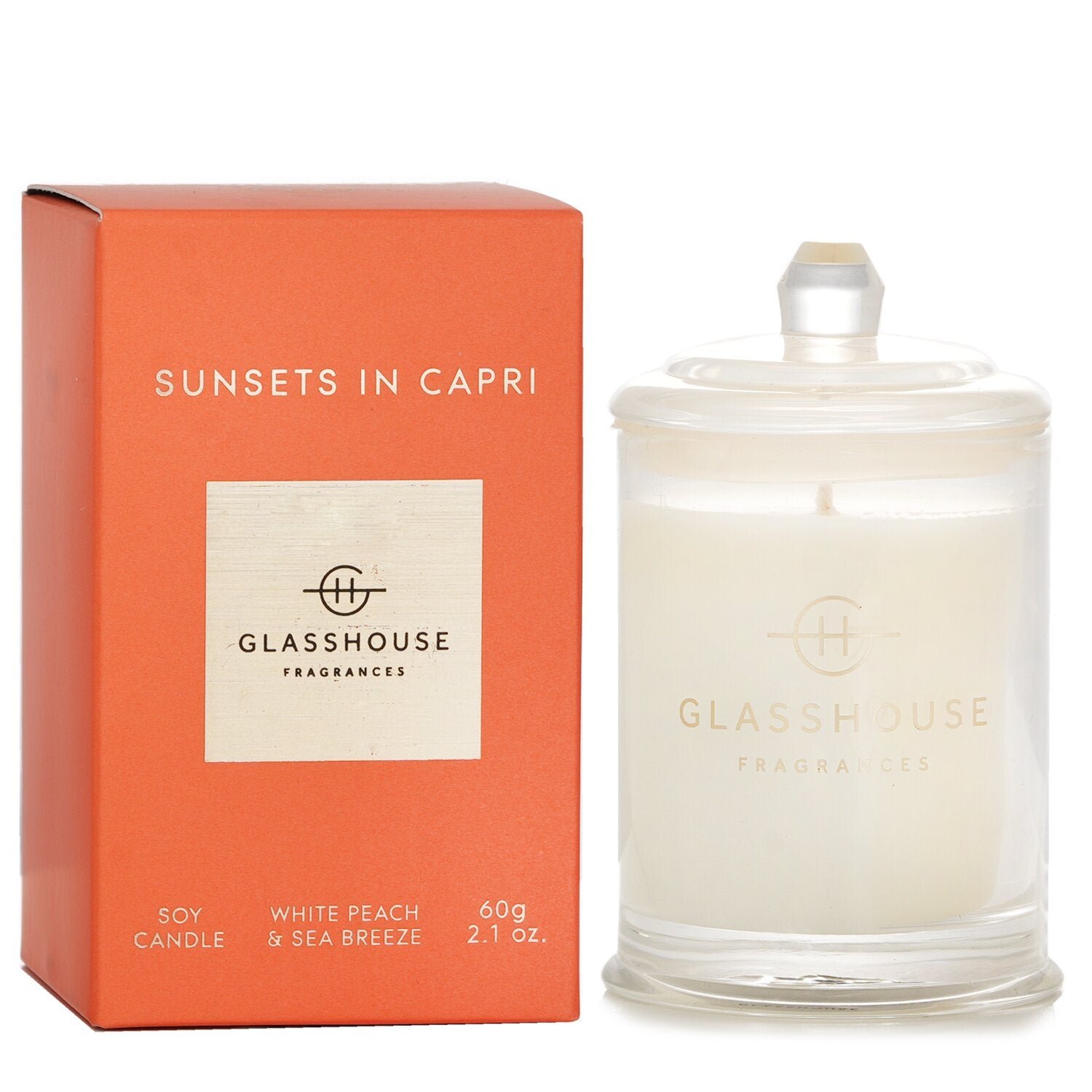 Soy Candle - Sunsets in Capri (White Peach & Sea Breeze) by Glasshouse - Image 2