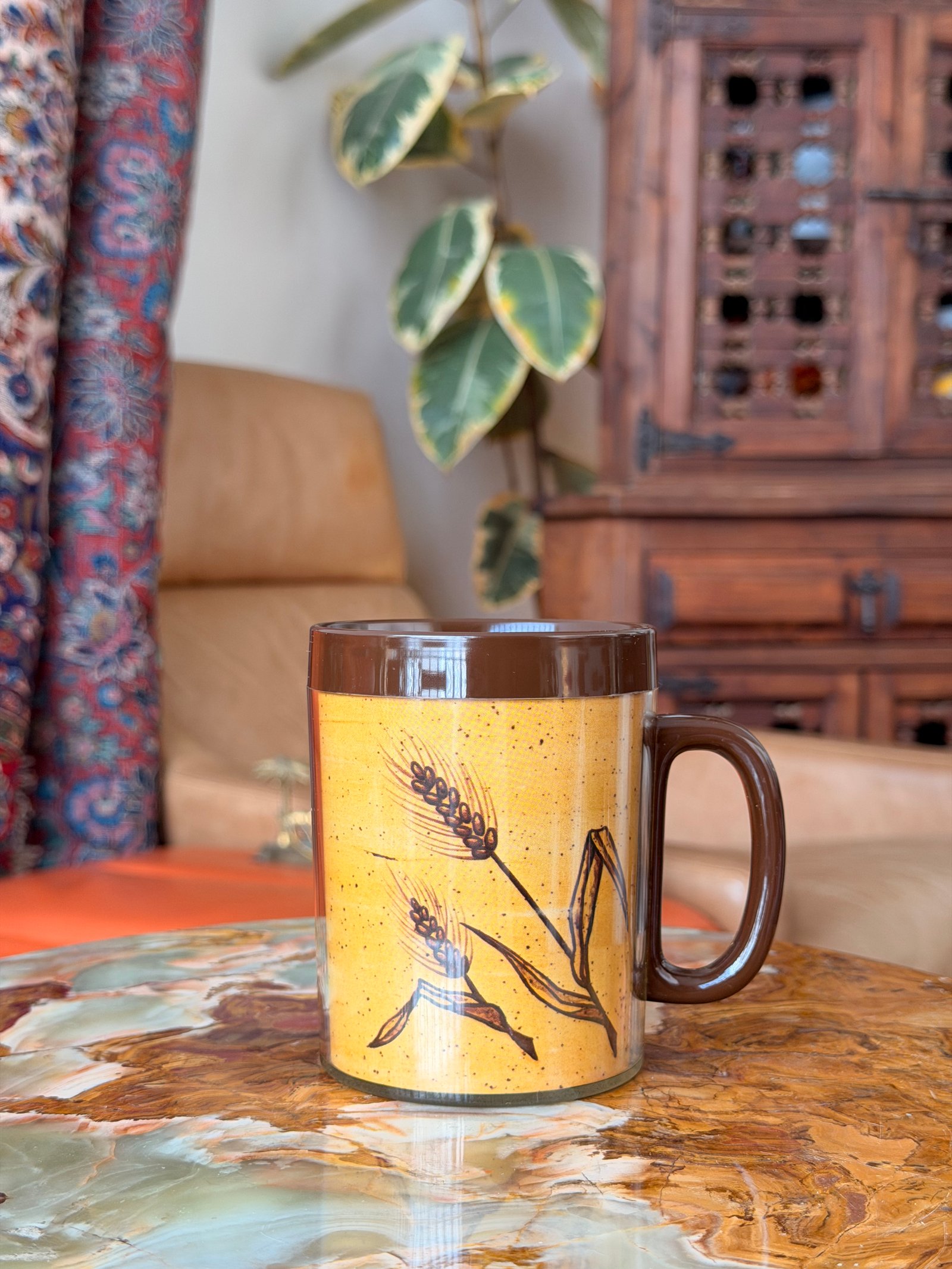 Thermo-Serv Thermal Mug Cup Wheat Design 70s 🇺🇸 - Image 1