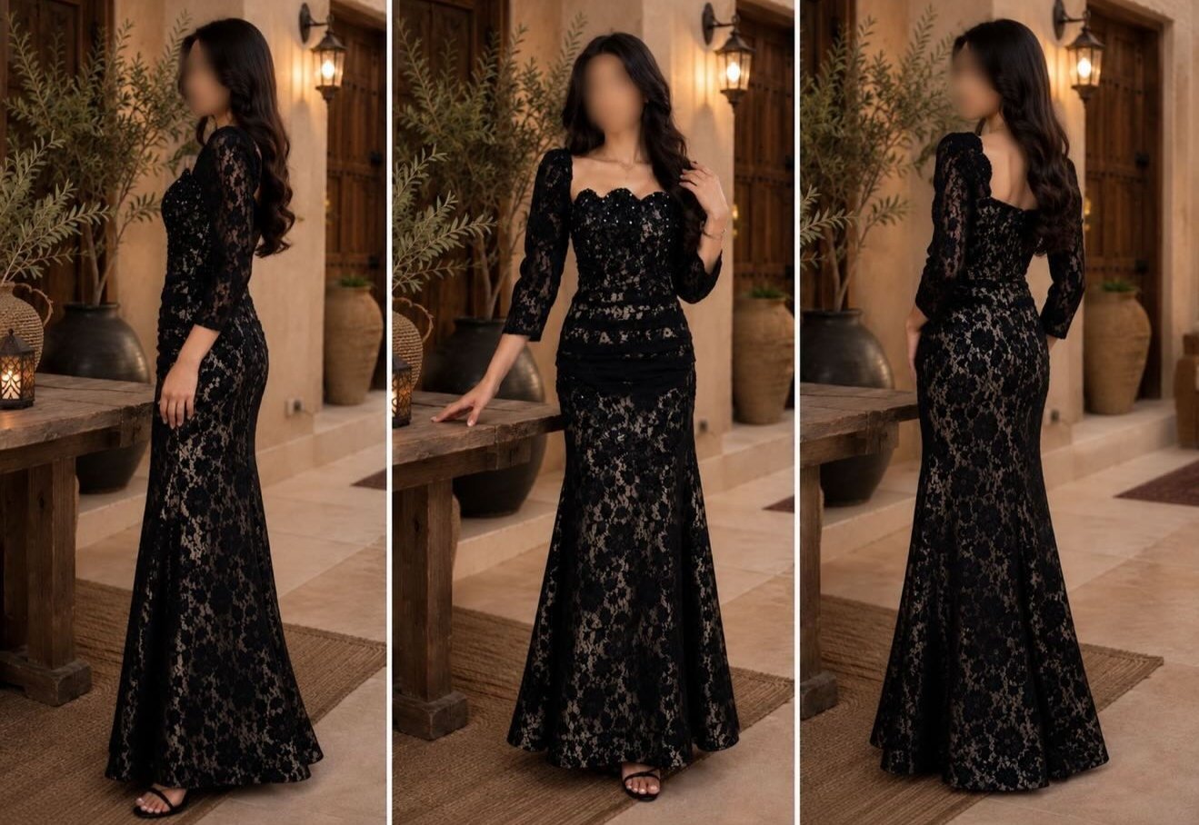 فستان سهرة فاخر طويل (ماكسي) يجمع بين كلاسيكية اللون الأسود - صورة 2