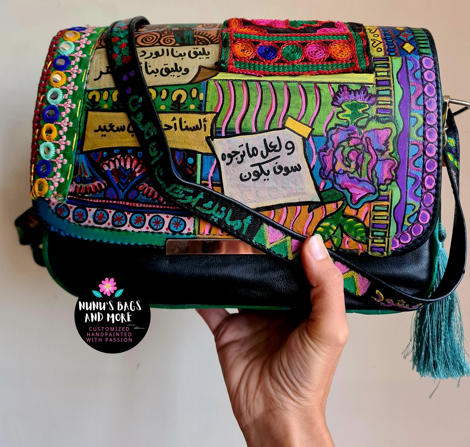 حقيبة يد كلمات عربية Arabic words crossbody bag  - Image 1