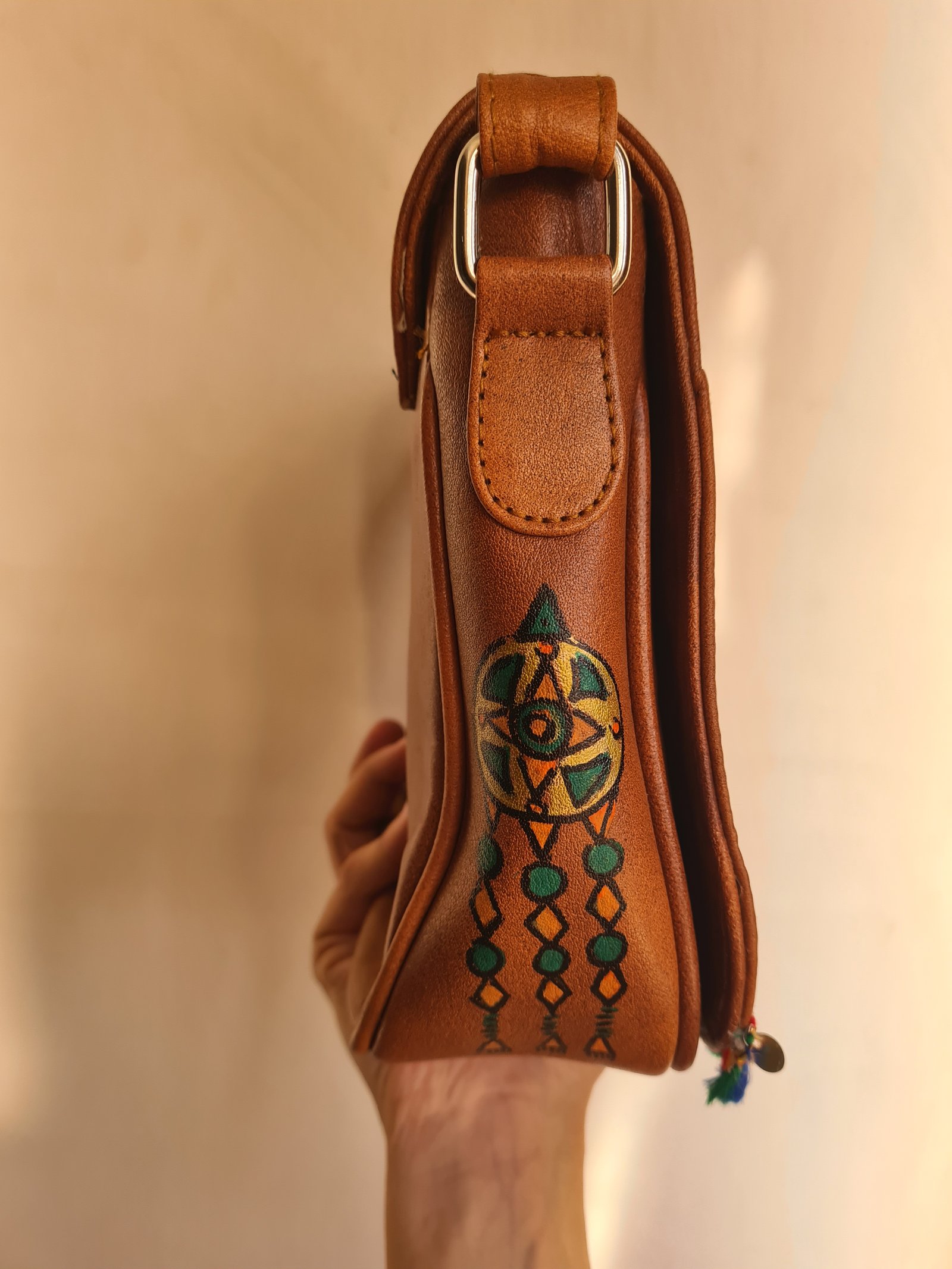 Handpainted genuine leather crossbody with Nubian design  - Image 2