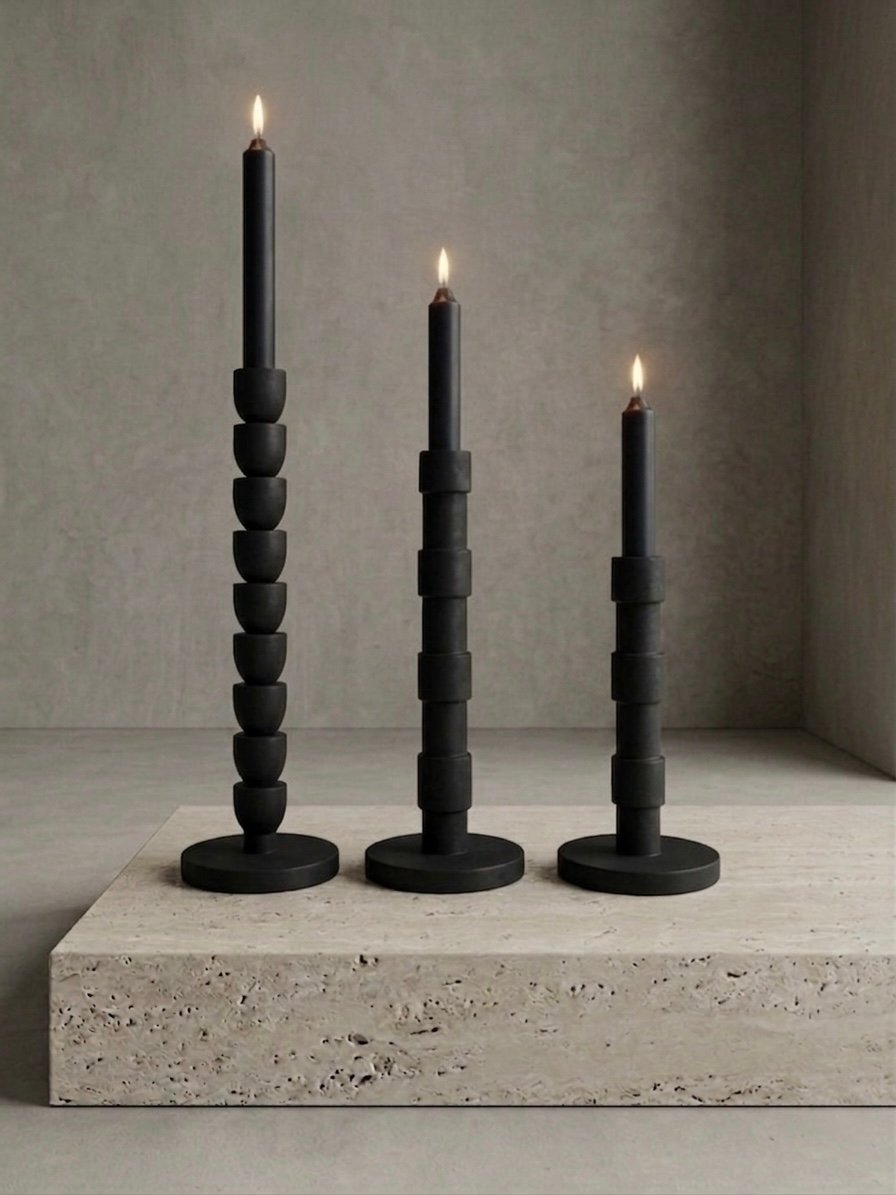 HANDCRAFTED WOODEN CANDLE HOLDER – BLACK (MEDIUM) - Image 2