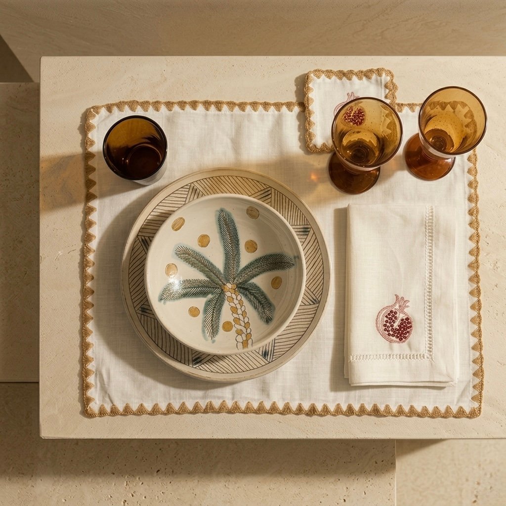 NATURAL BEIGE SCALLOPED TRIM PLACEMATS (SET OF 4) - Image 1