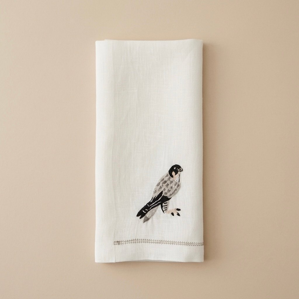 FALCON WHITE NAPKINS HAND-EMBROIDERED   - Image 1