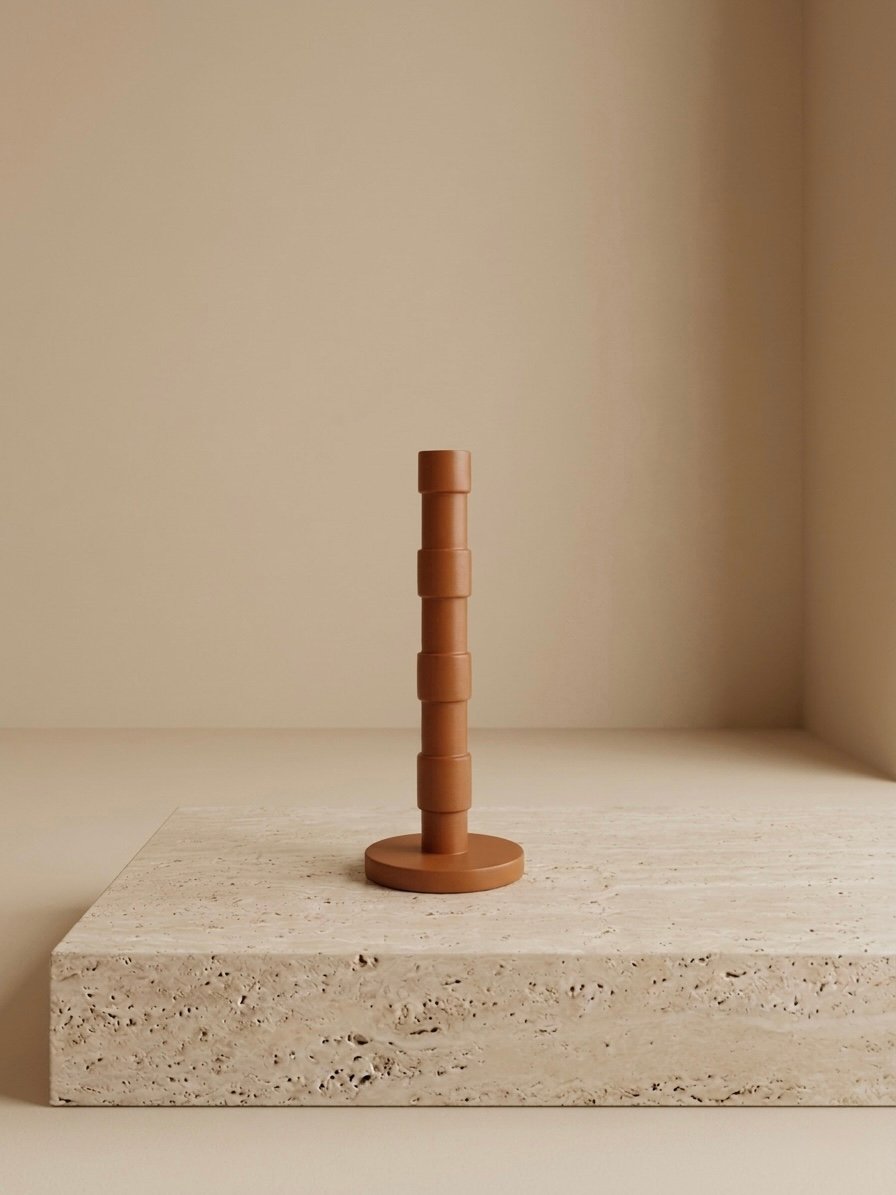 HANDCRAFTED WOODEN CANDLE HOLDER – RUSTY (MEDIUM) - Image 1