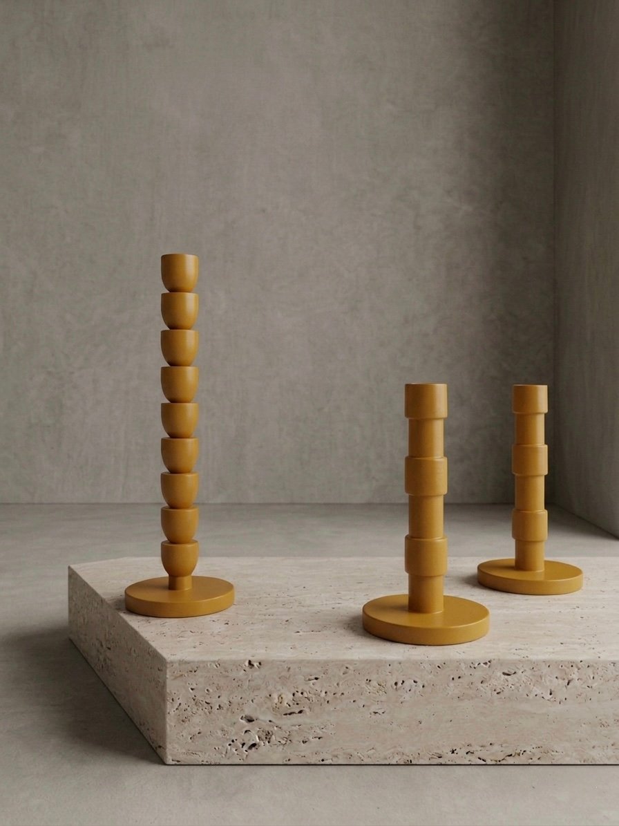 HANDCRAFTED WOODEN CANDLE HOLDER – MUSTARD (SMALL) - Image 2