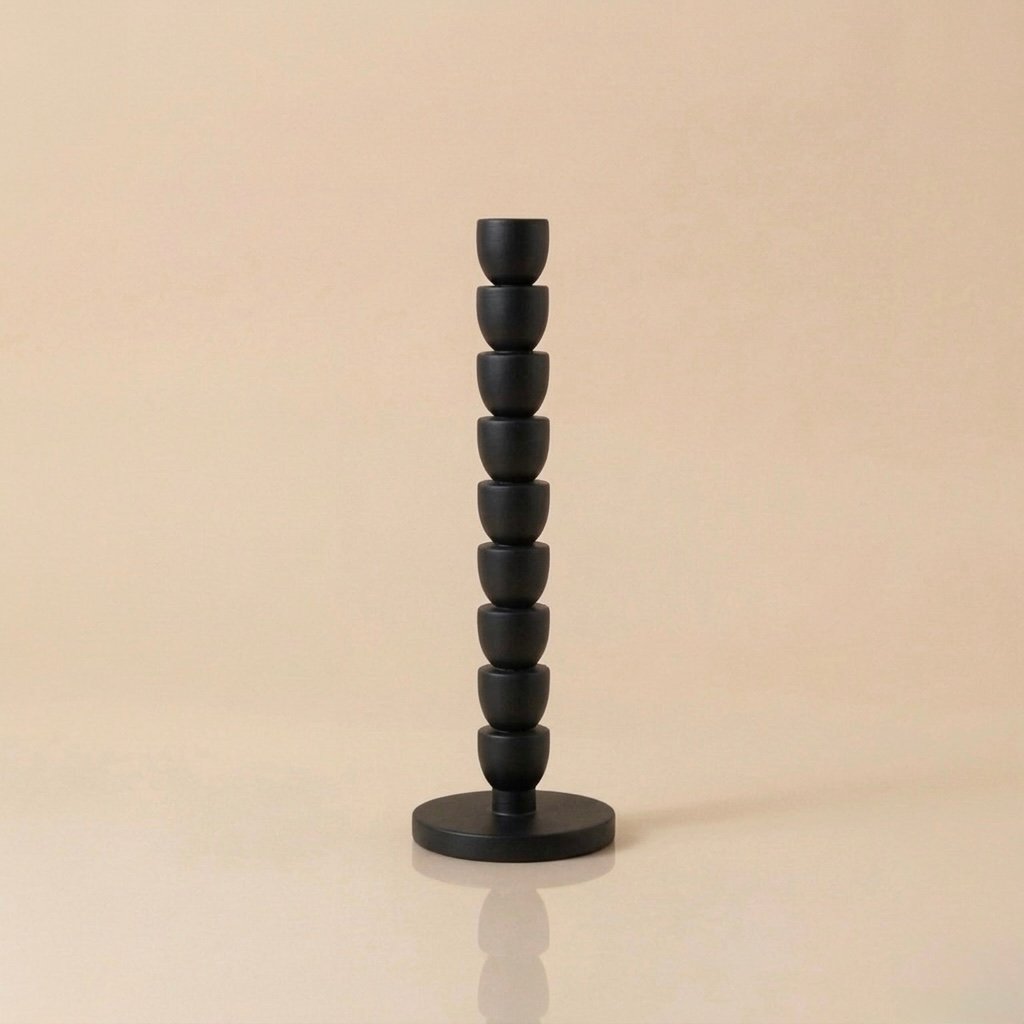 HANDCRAFTED WOODEN CANDLE HOLDER – BLACK (LARGE) - Image 1