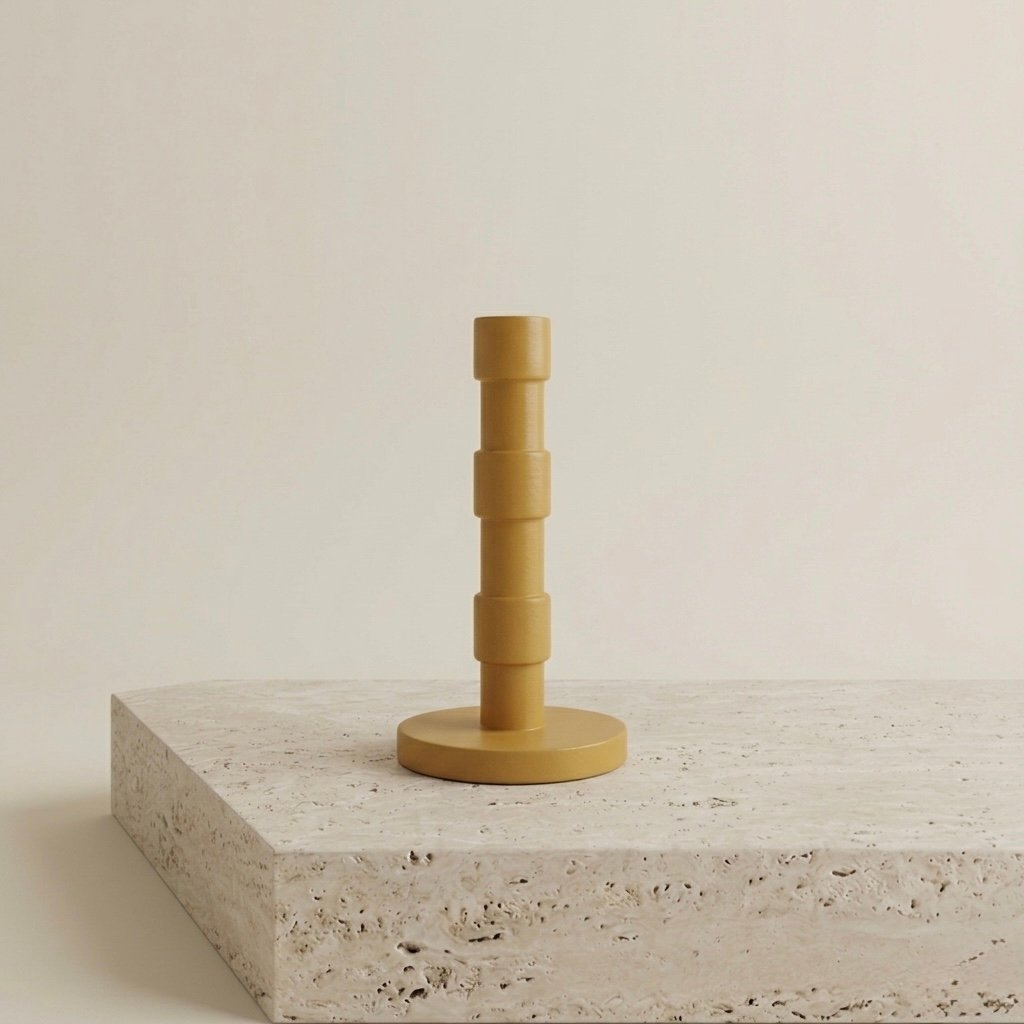 HANDCRAFTED WOODEN CANDLE HOLDER – MUSTARD (SMALL) - Image 1