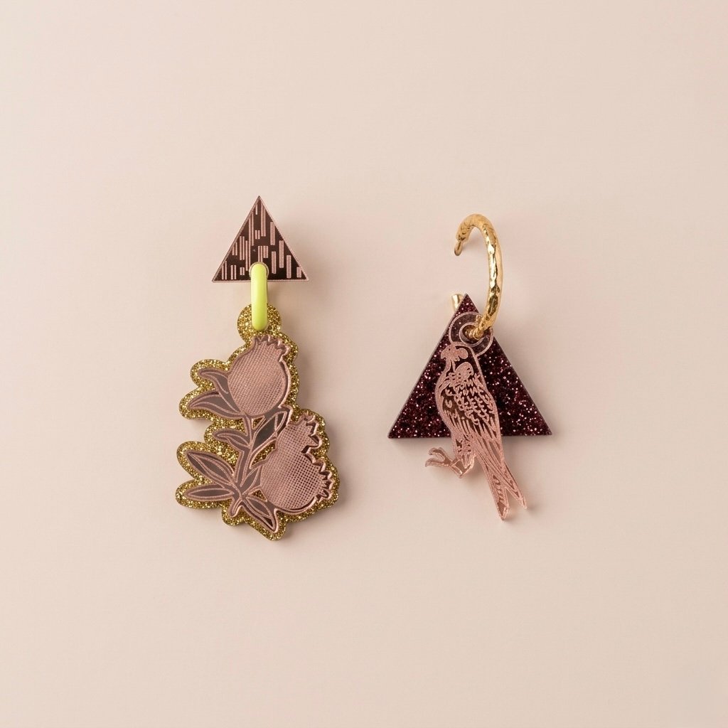 POMEGRANATE SMALL & FALCON EARRINGS 03 - Image 5