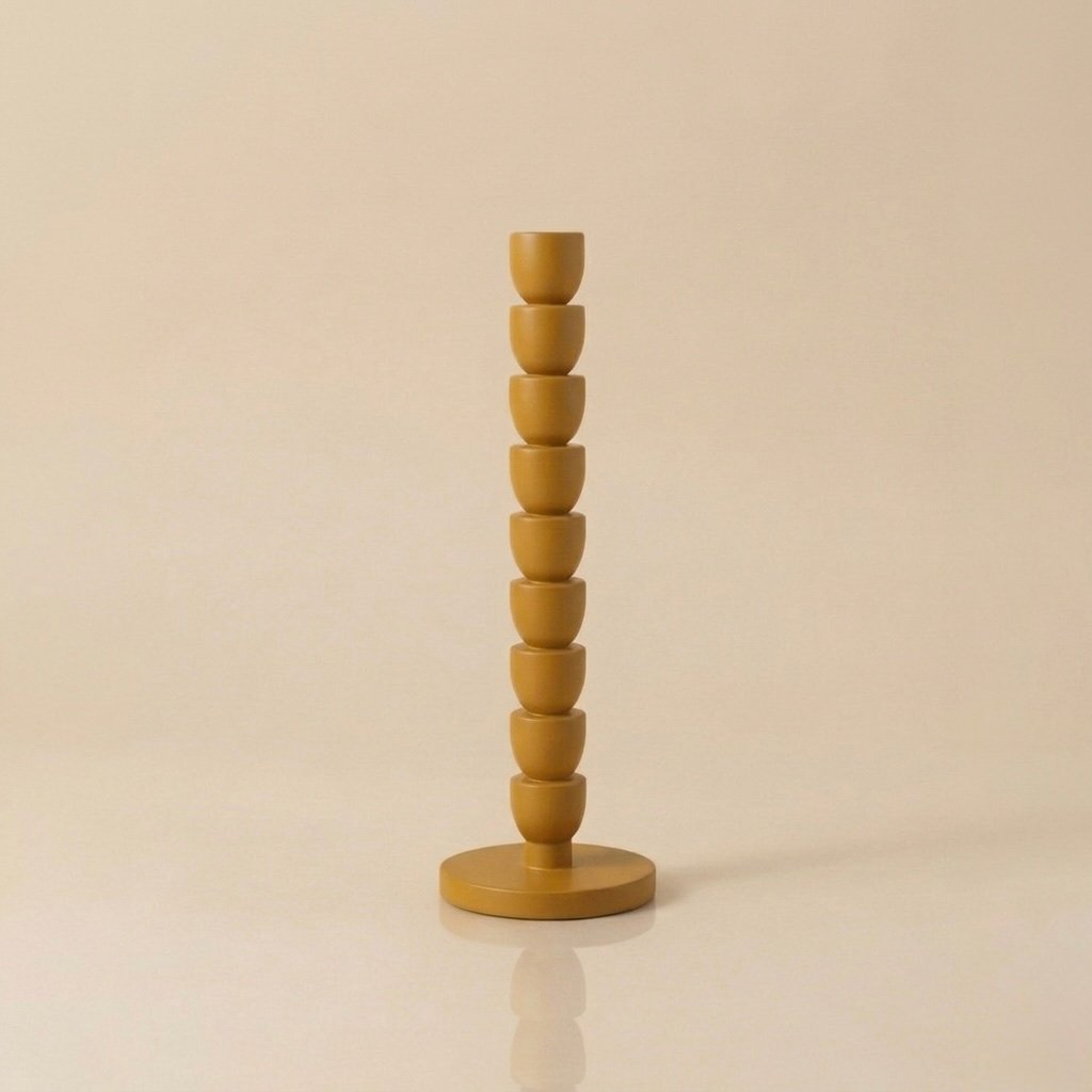 HANDCRAFTED WOODEN CANDLE HOLDER – MUSTARD (LARGE) - Image 1