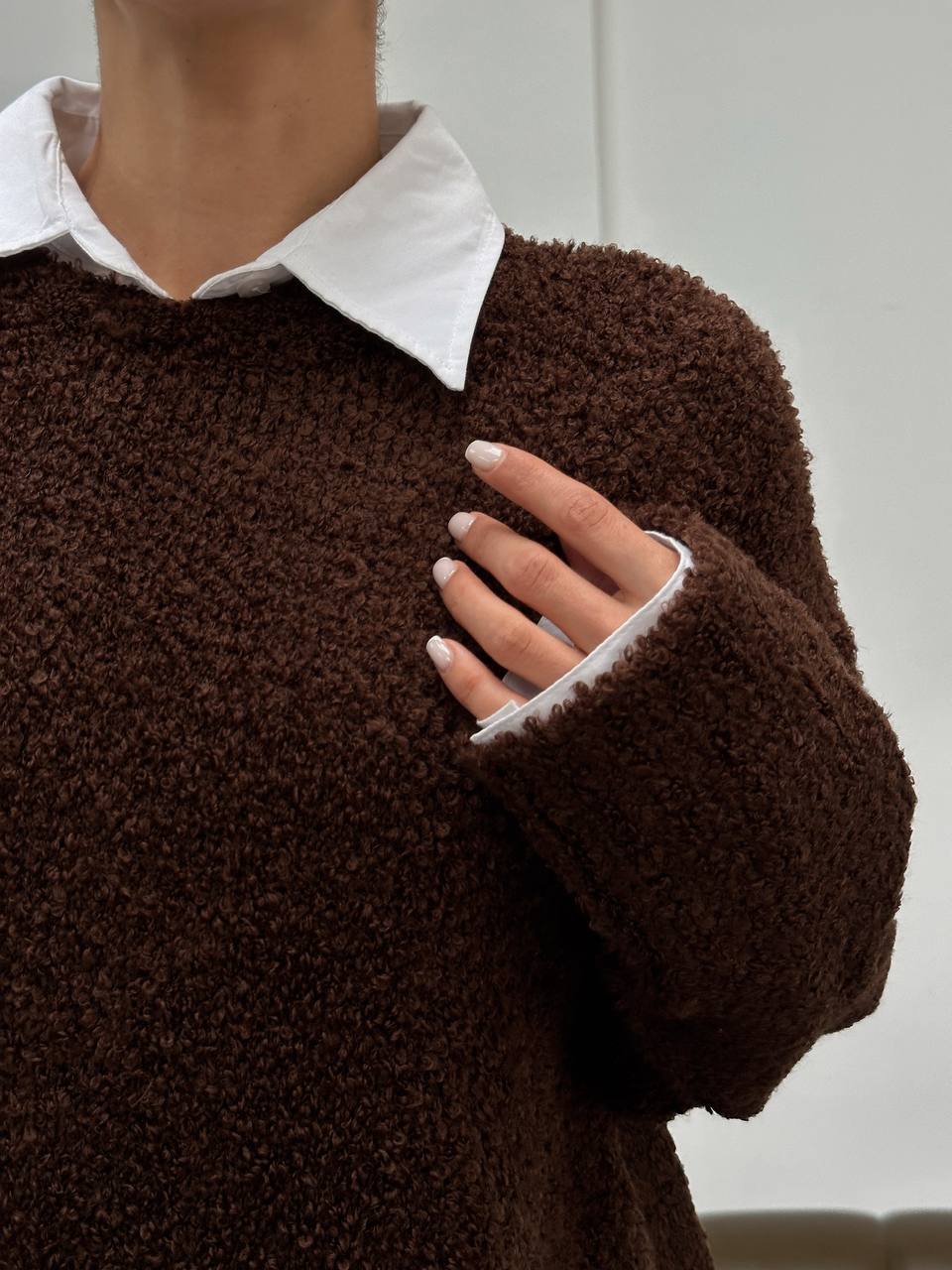 Nubby Textured Chocolate Brown knit Pullover  - Image 3